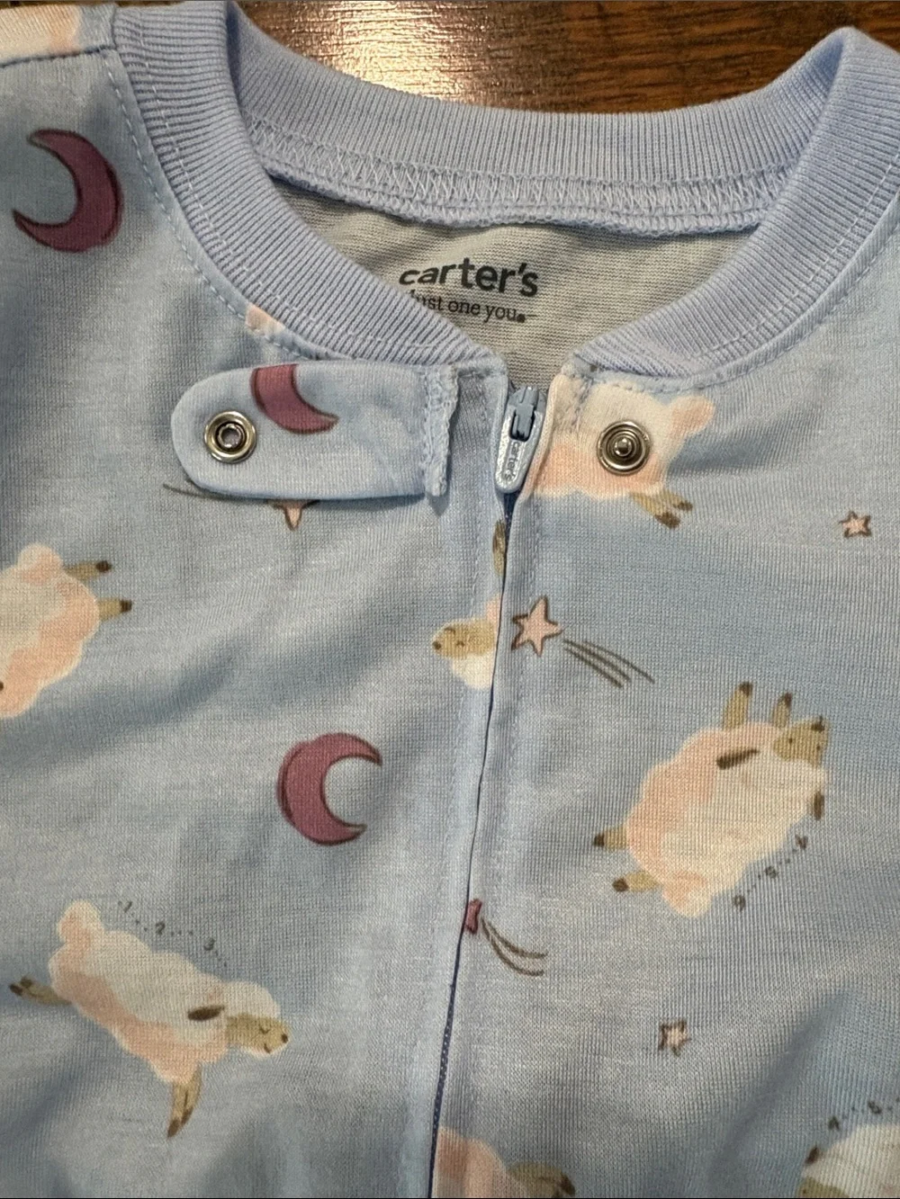Carter's Pale Blue Footed One-Piece Pajama with Sheep and Moon Print